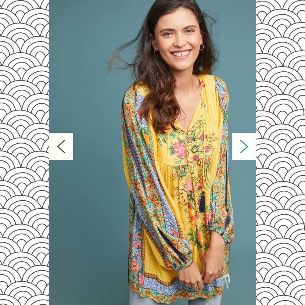 Farm Rio Lorena Yellow Patchwork Tunic Dress Size M NWT
